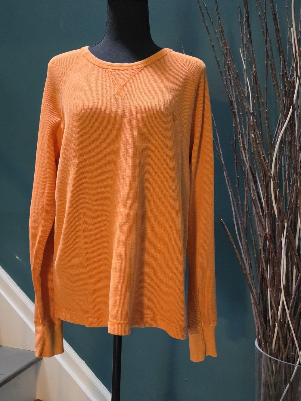 American Eagle Outfitters Orange Waffle Knit Crewneck Top